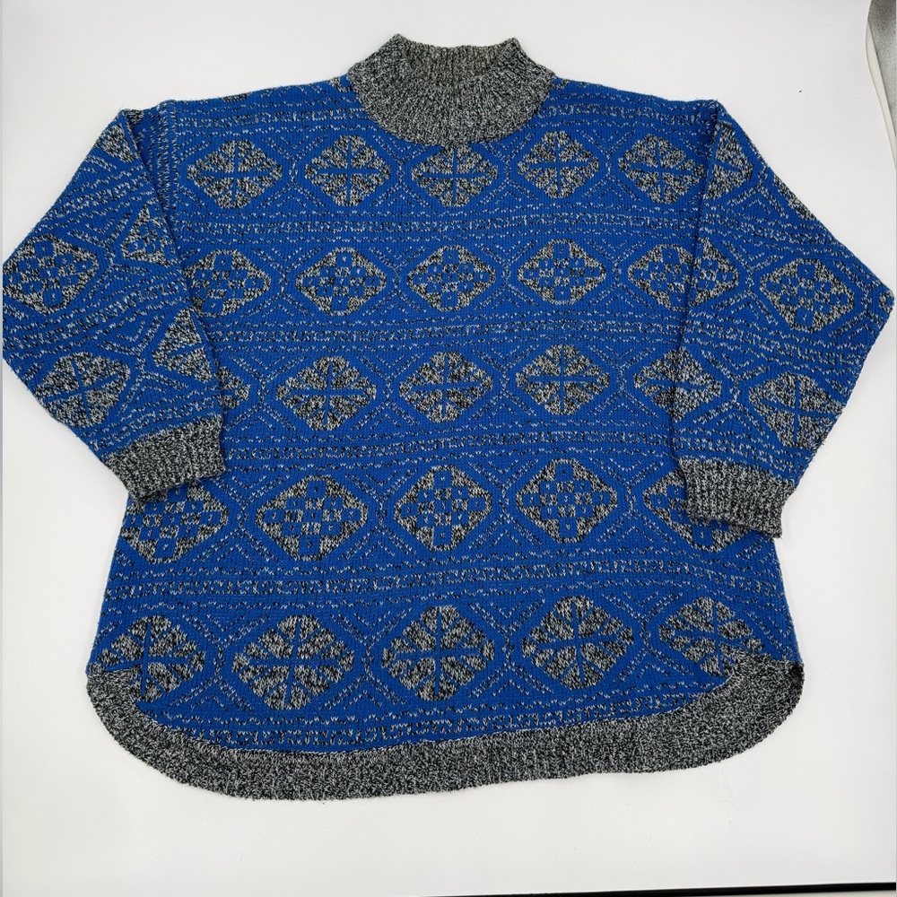 Vintage Alyssa Brooke Blue & Gray Patterned Sweater 80s 90s Women’s Large
